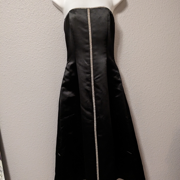 Jessica McClintock Black Prom Dress Vintage 80s Formal Gown Rhinestones  Satin 4 - Picture 5 of 14